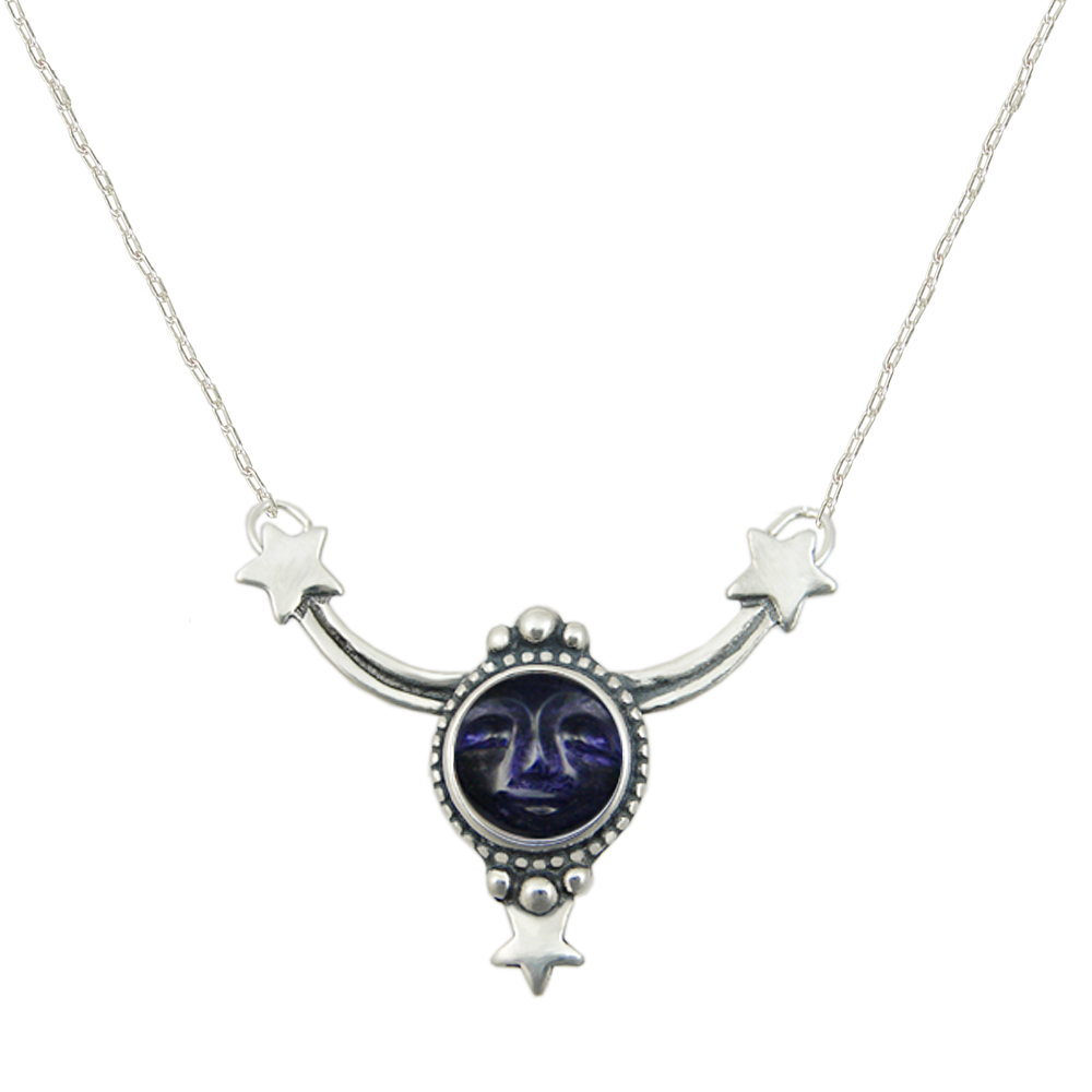 Sterling Silver Carved Amethyst Moonface Accents this Necklace